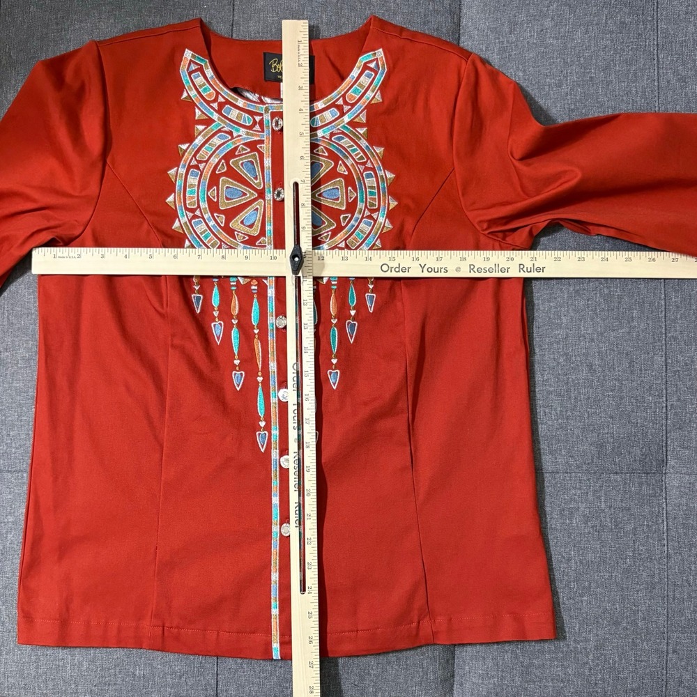 Bob Macke Top Women Medium Orange Wearable Art Tunic Embroidered Southwest - Picture 3 of 8